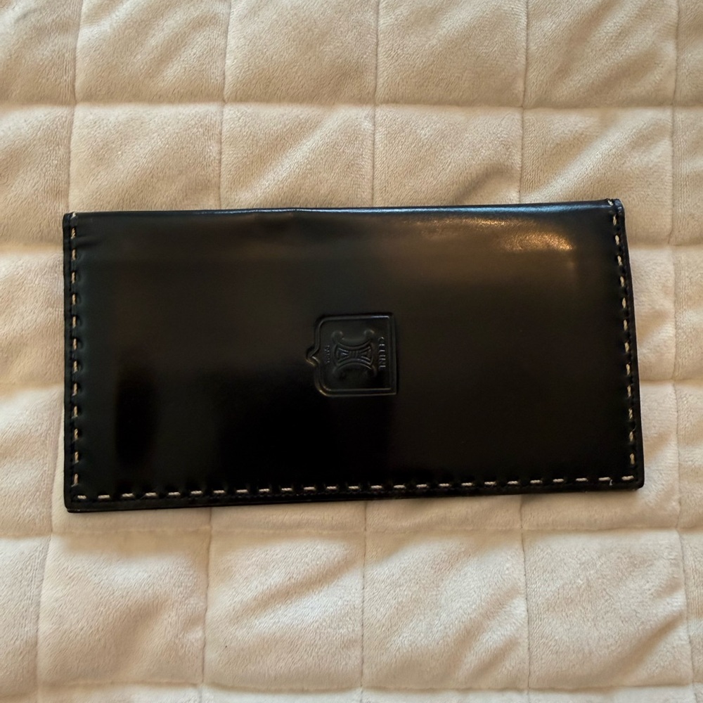 Celine Patent Sleek Black Leather Wallet